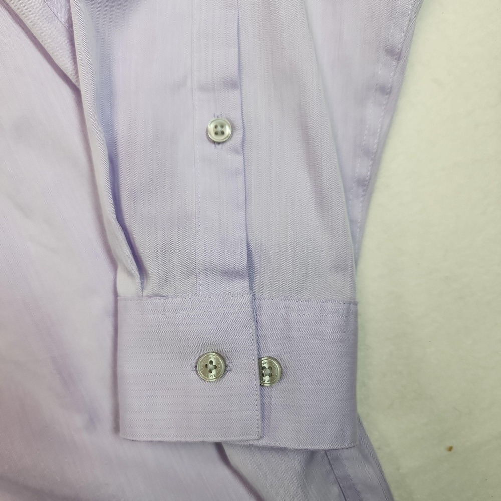 Calvin Klein Mens 15.5 32 33 Purple Herringbone Slim Fit Non Iron Dress Shirt - Picture 4 of 10